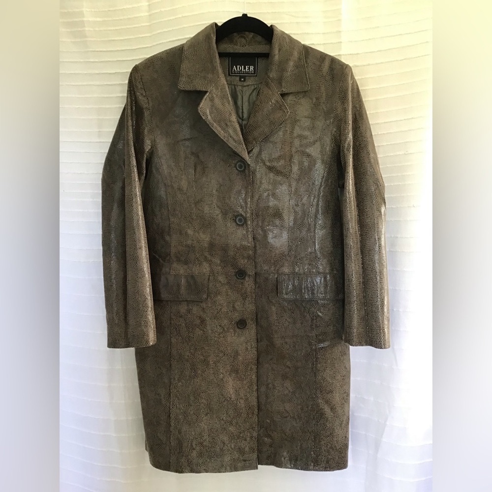Leather Snakeskin-look Dark Green Coat